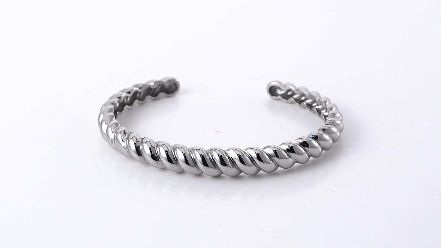 Pick of The Hour Twisted Cuff Bracelet (7.50 In) and Half Hoop Earrings in Stainless Steel