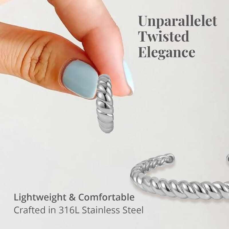 EverTrue Twisted Cuff Bracelet (7.50 In) and Half Hoop Earrings in Stainless Steel, Durable Jewelry Set, Birthday Gift For Her