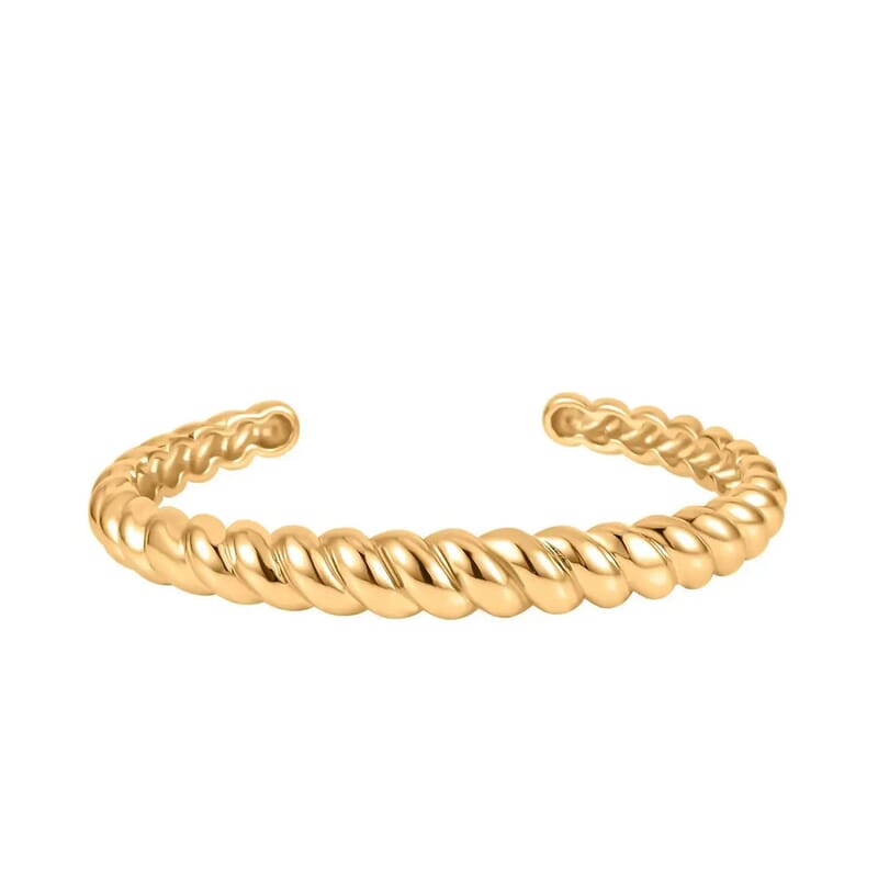 EverTrue Twisted Cuff Bracelet (7.50 In) and Half Hoop Earrings in ION Plated Yellow Gold Stainless Steel, Durable Jewelry Set, Birthday Gift For Her
