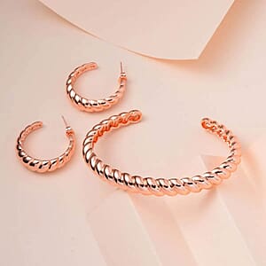 EverTrue Twisted Cuff Bracelet (7.50 In) and Half Hoop Earrings in ION Plated Rose Gold Stainless Steel, Durable Jewelry Set, Birthday Gift For Her