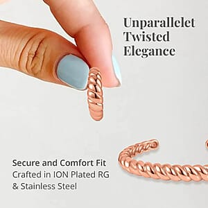 EverTrue Twisted Cuff Bracelet (7.50 In) and Half Hoop Earrings in ION Plated Rose Gold Stainless Steel, Durable Jewelry Set, Birthday Gift For Her
