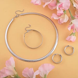 Omega Zig-Zag Texture Chain Necklace 20-22 Inches, Bracelet (7.50-9.50In) and Earrings in Stainless Steel, Durable Jewelry Set, Birthday Gift For Her