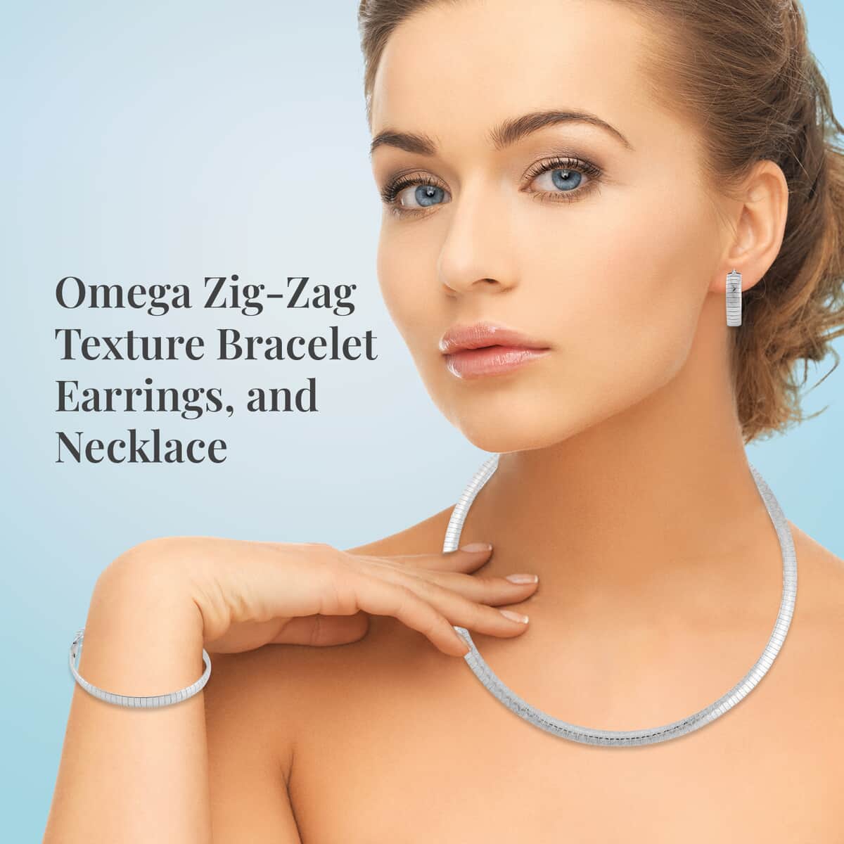 Omega Zig-Zag Texture Chain Necklace 20-22 Inches, Bracelet (7.50-9.50In) and Earrings in Stainless Steel, Durable Jewelry Set, Birthday Gift For Her image number 2