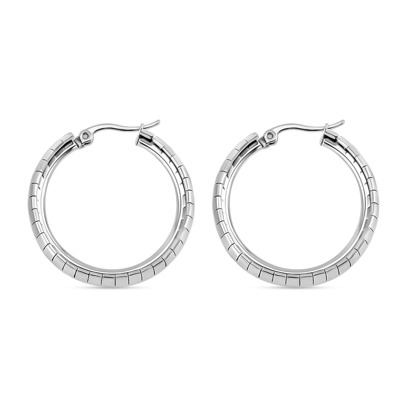 Omega Zig-Zag Texture Chain Necklace 20-22 Inches, Bracelet (7.50-9.50In) and Earrings in Stainless Steel, Durable Jewelry Set, Birthday Gift For Her