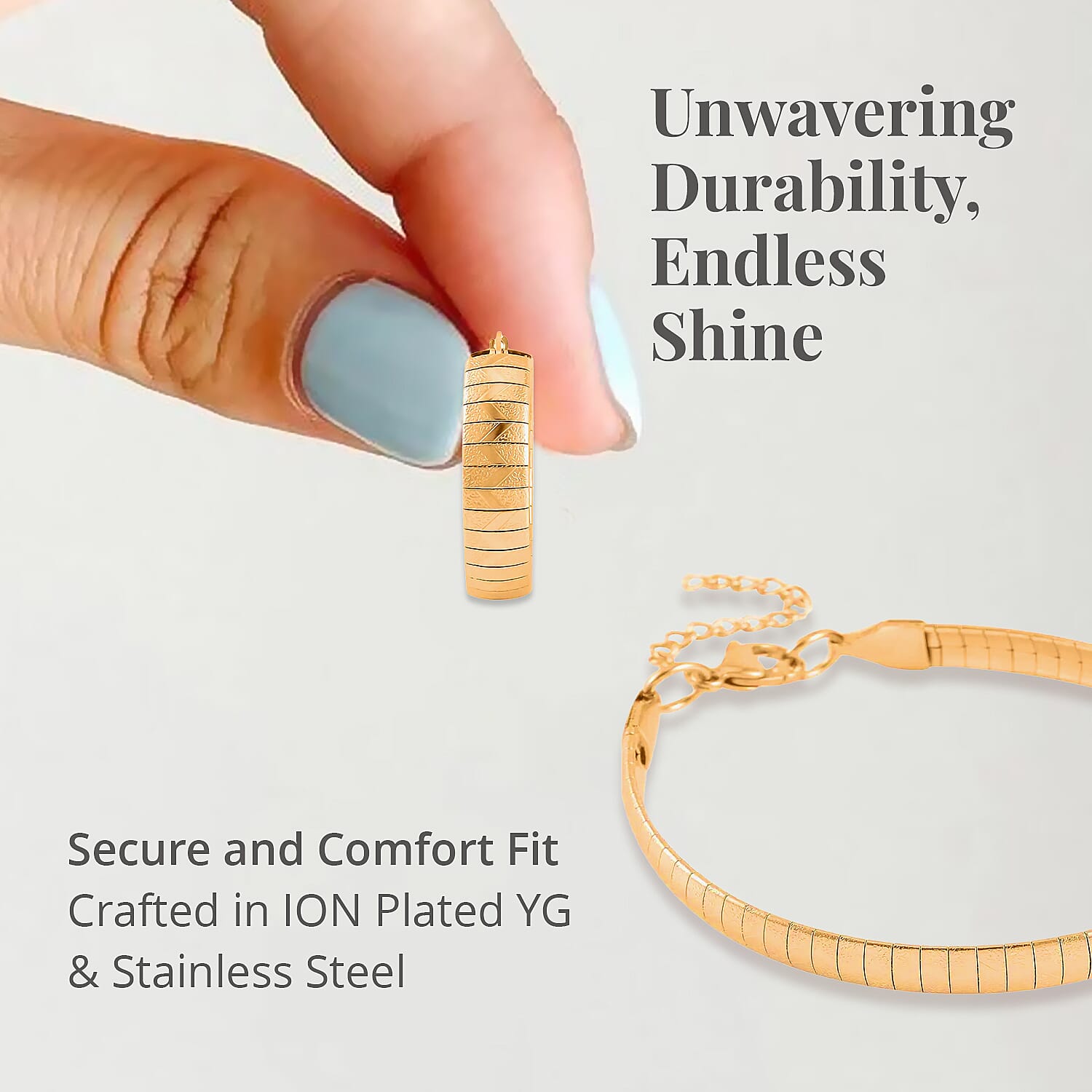 Omega Zig-Zag Texture Chain Necklace 20-22 Inches, Bracelet (7.50-9.50In) and Earrings in ION Plated YG Stainless Steel, Durable Jewelry Set, Birthday Gift For Her