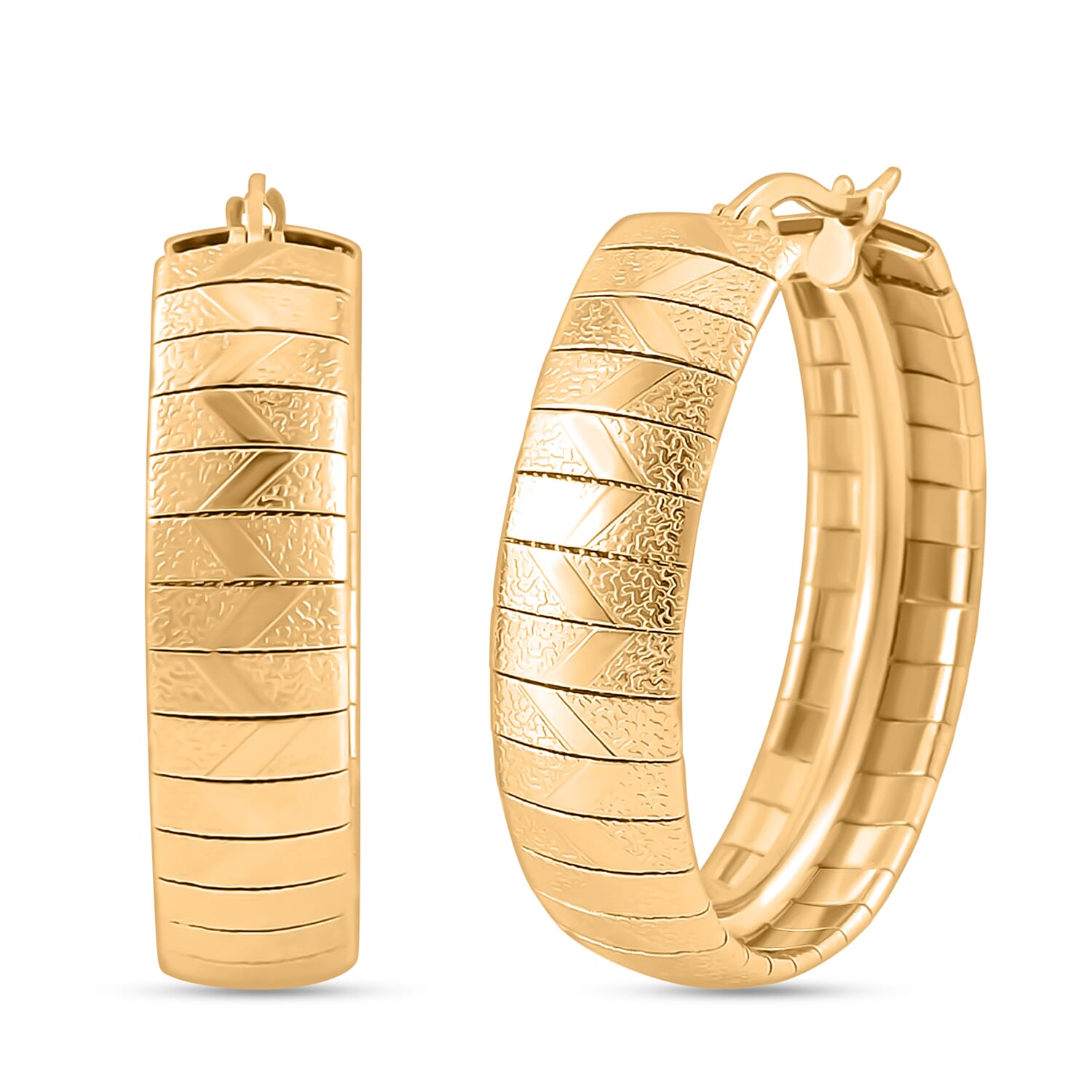 Omega Zig-Zag Texture Chain Necklace 20-22 Inches, Bracelet (7.50-9.50In) and Earrings in ION Plated YG Stainless Steel, Durable Jewelry Set, Birthday Gift For Her