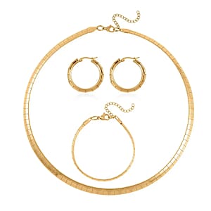 Omega Square Texture Chain Necklace 20-22 Inches, Bracelet (7.50-9.50In) and Earrings in ION Plated YG Stainless Steel, Durable Jewelry Set, Birthday Gift For Her
