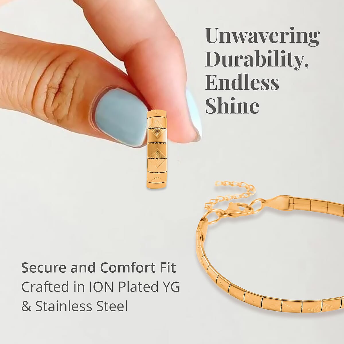 Omega Square Texture Chain Necklace 20-22 Inches, Bracelet (7.50-9.50In) and Earrings in ION Plated YG Stainless Steel, Durable Jewelry Set, Birthday Gift For Her image number 3