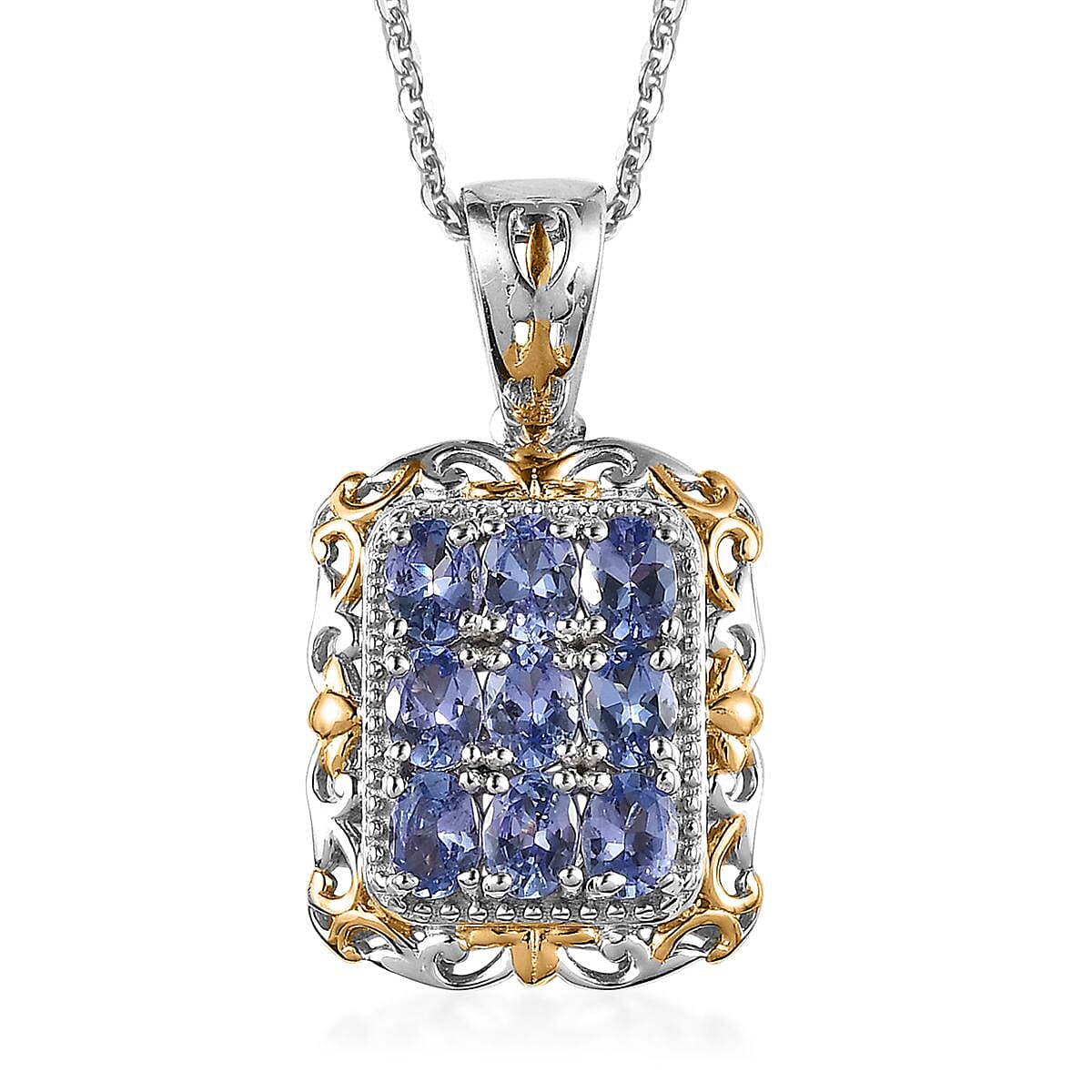 Tanzanite Pendant Necklace 20 Inches in Vermeil YG and Platinum Over Sterling Silver 1.40 ctw