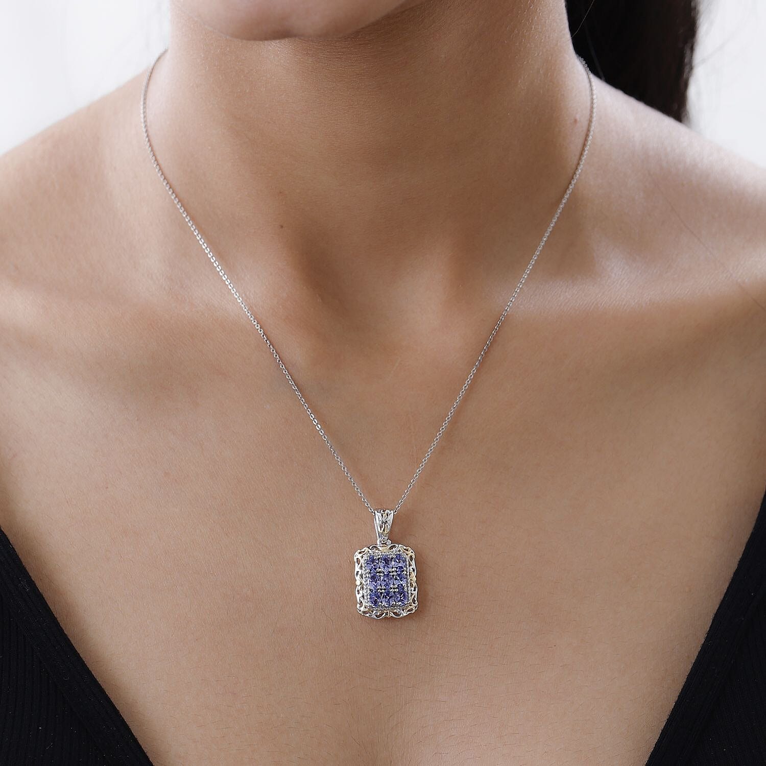 Tanzanite Pendant Necklace 20 Inches in Vermeil YG and Platinum Over Sterling Silver 1.40 ctw