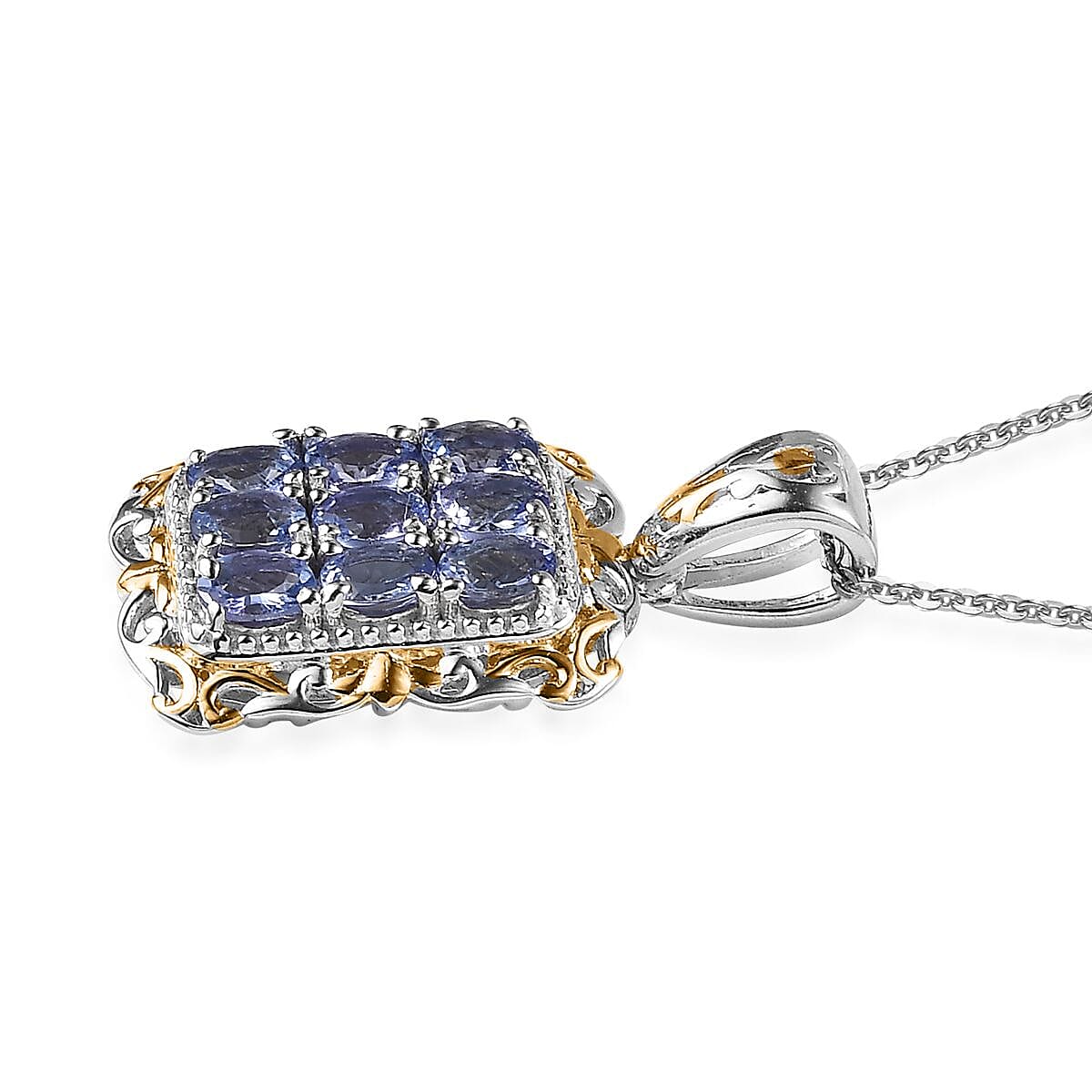 Tanzanite Pendant Necklace 20 Inches in Vermeil YG and Platinum Over Sterling Silver 1.40 ctw