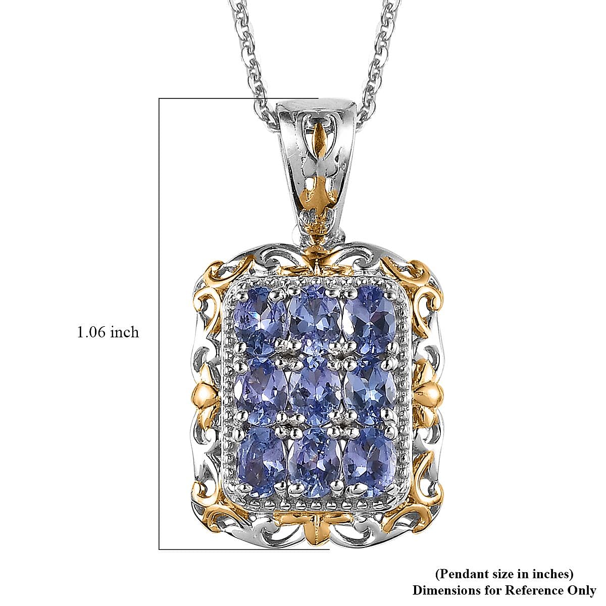 Tanzanite Pendant Necklace 20 Inches in Vermeil YG and Platinum Over Sterling Silver 1.40 ctw