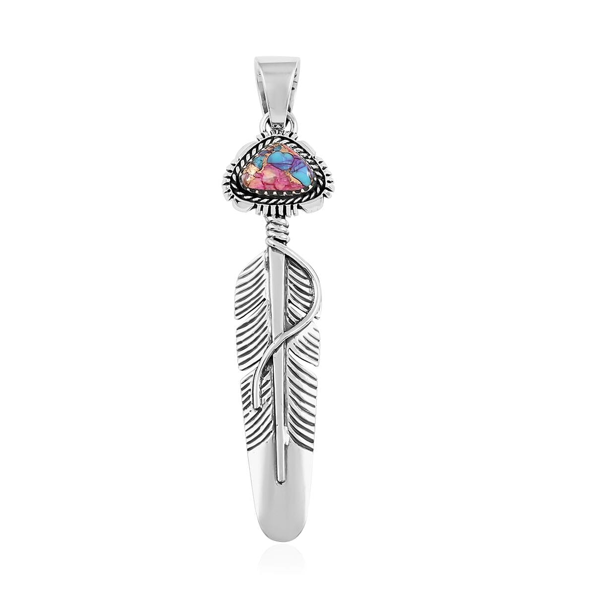 Santa Fe Style Rainbow Turquoise Pendant and Earrings in Sterling Silver 2.50 ctw