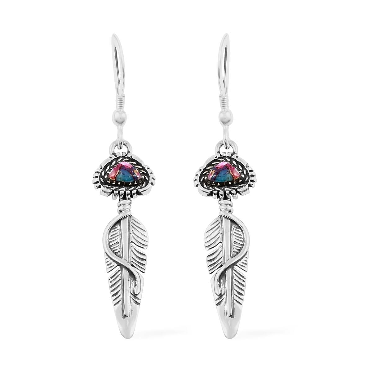 Santa Fe Style Rainbow Turquoise Pendant and Earrings in Sterling Silver 2.50 ctw