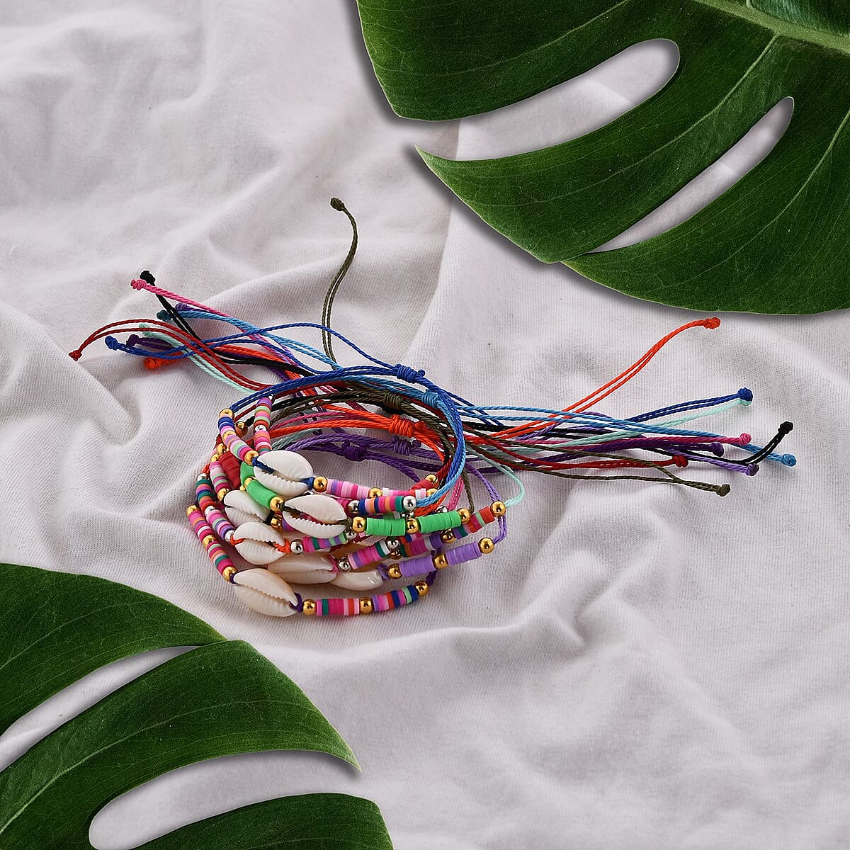 Set of 10 Cotton Shell Adjustable Bracelet image number 1