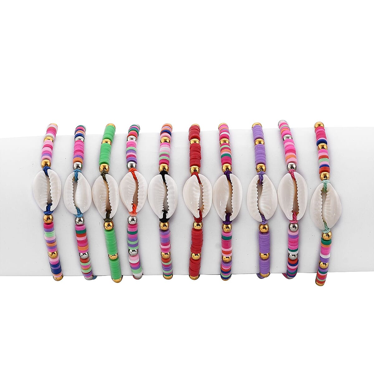 Set of 10 Cotton Shell Adjustable Bracelet image number 2
