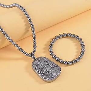 Terahertz 391.10 ctw Beaded Stretch Bracelet and Dragon Pendant Necklace (21 Inches) in Sterling Silver