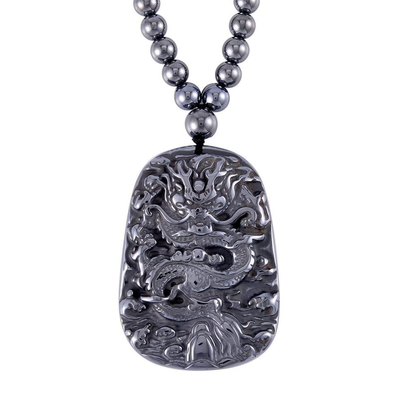Terahertz 391.10 ctw Beaded Stretch Bracelet and Dragon Pendant Necklace (21 Inches) in Sterling Silver