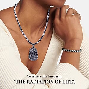 Terahertz 391.10 ctw Beaded Stretch Bracelet and Dragon Pendant Necklace (21 Inches) in Sterling Silver