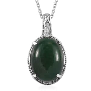 Green Aventurine Pendant Necklace (20 Inches) in Stainless Steel 16.50 ctw , Tarnish-Free, Waterproof, Sweat Proof Jewelry