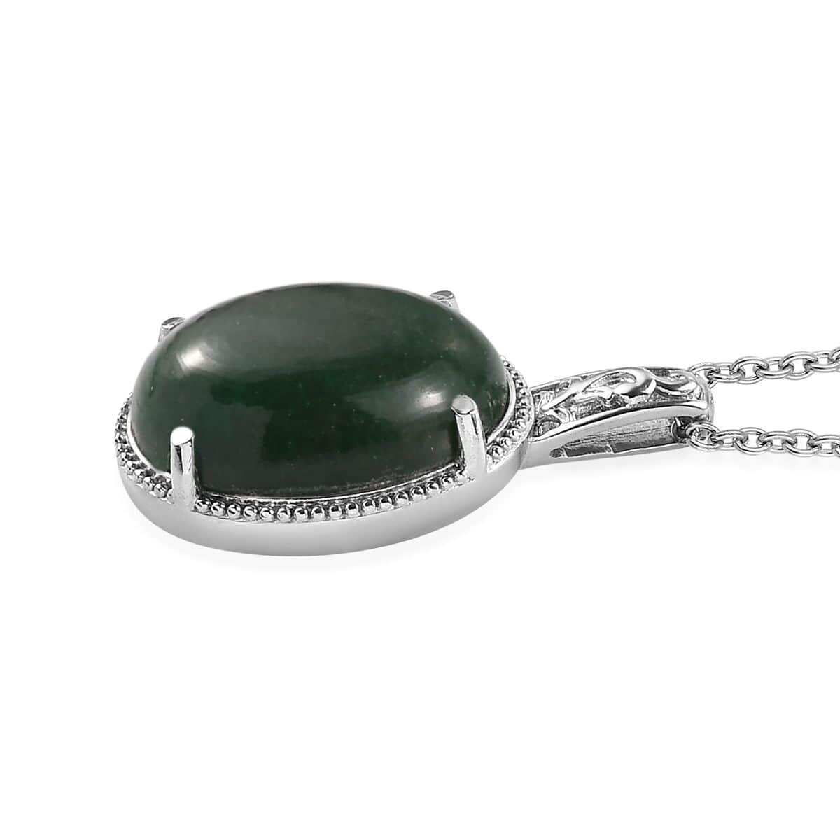 Green Aventurine Pendant Necklace (20 Inches) in Stainless Steel 16.50 ctw , Tarnish-Free, Waterproof, Sweat Proof Jewelry image number 2