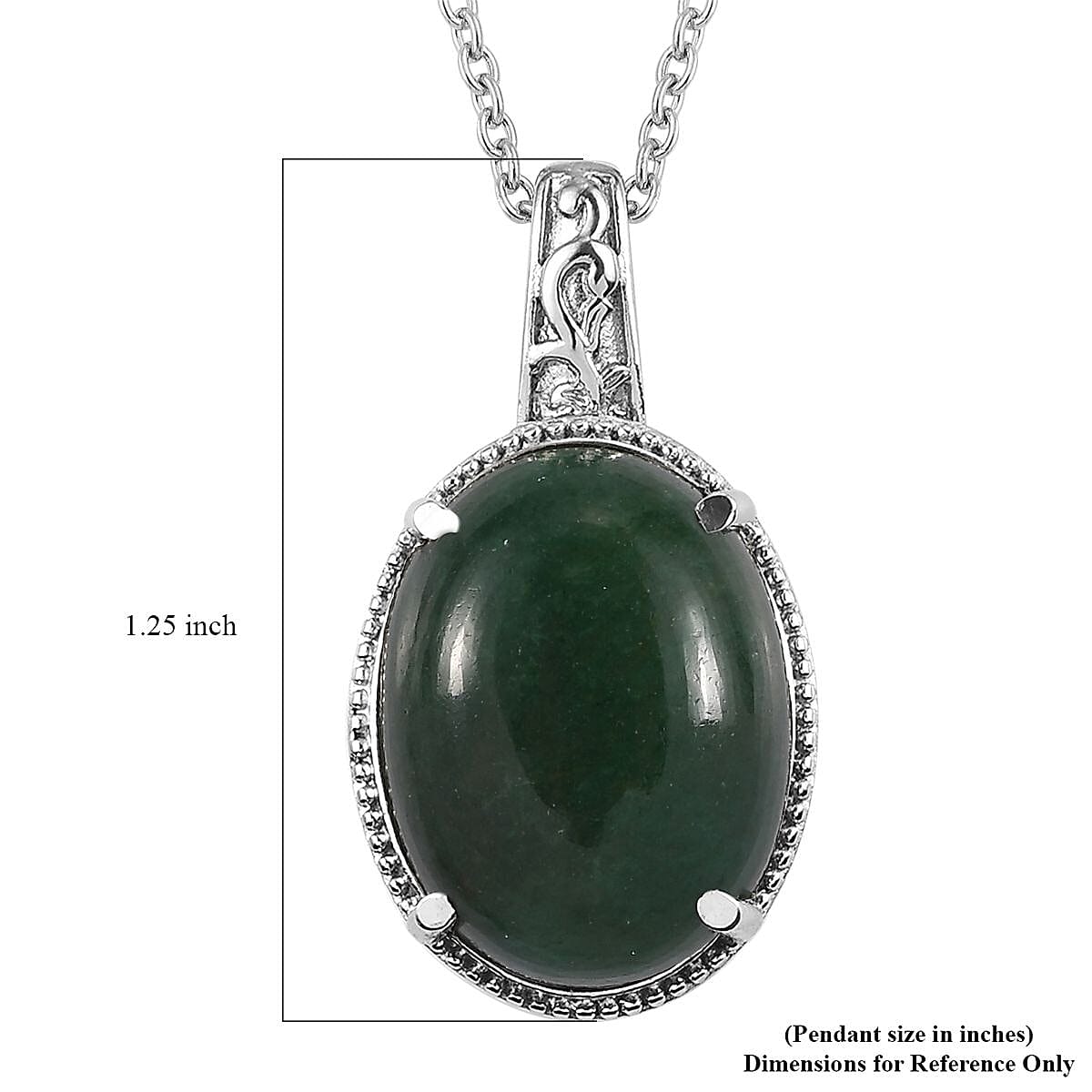 Green Aventurine Pendant Necklace (20 Inches) in Stainless Steel 16.50 ctw , Tarnish-Free, Waterproof, Sweat Proof Jewelry