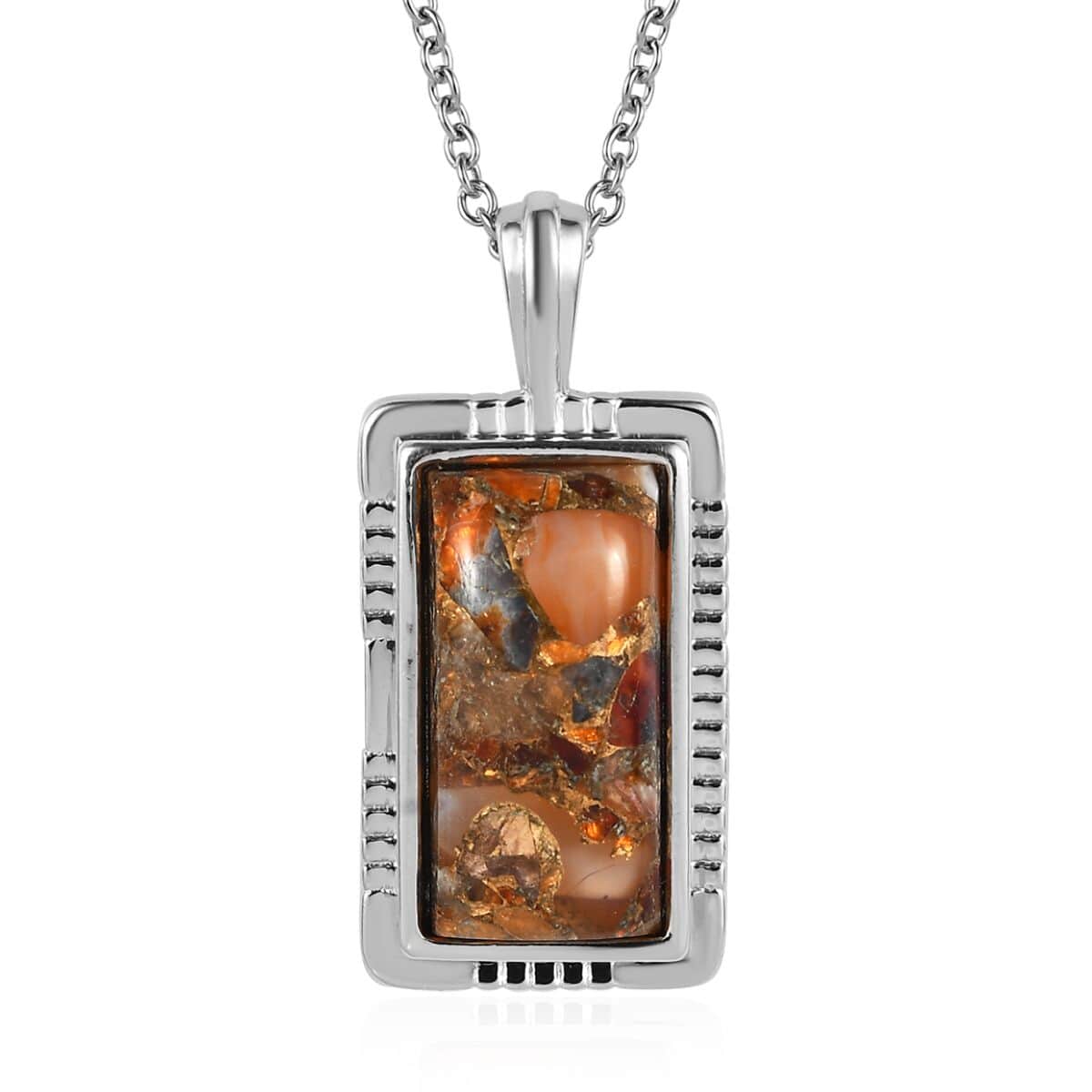 Matrix Meteorite Fire Opal Pendant Necklace (20 Inches) in Copper with Magnet and Stainless Steel 8.00 ctw , Tarnish-Free, Waterproof, Sweat Proof Jewelry image number 0