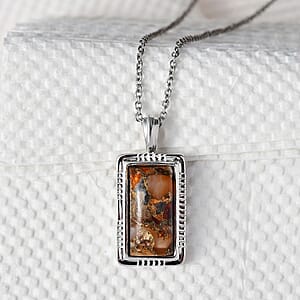 Matrix Meteorite Fire Opal Pendant Necklace (20 Inches) in Copper with Magnet and Stainless Steel 8.00 ctw , Tarnish-Free, Waterproof, Sweat Proof Jewelry