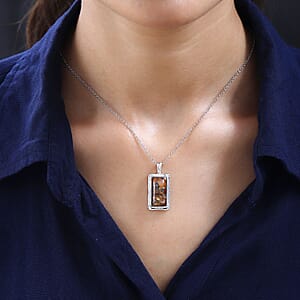 Matrix Meteorite Fire Opal Pendant Necklace (20 Inches) in Copper with Magnet and Stainless Steel 8.00 ctw , Tarnish-Free, Waterproof, Sweat Proof Jewelry