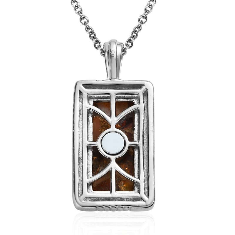 Matrix Meteorite Fire Opal Pendant Necklace (20 Inches) in Copper with Magnet and Stainless Steel 8.00 ctw , Tarnish-Free, Waterproof, Sweat Proof Jewelry