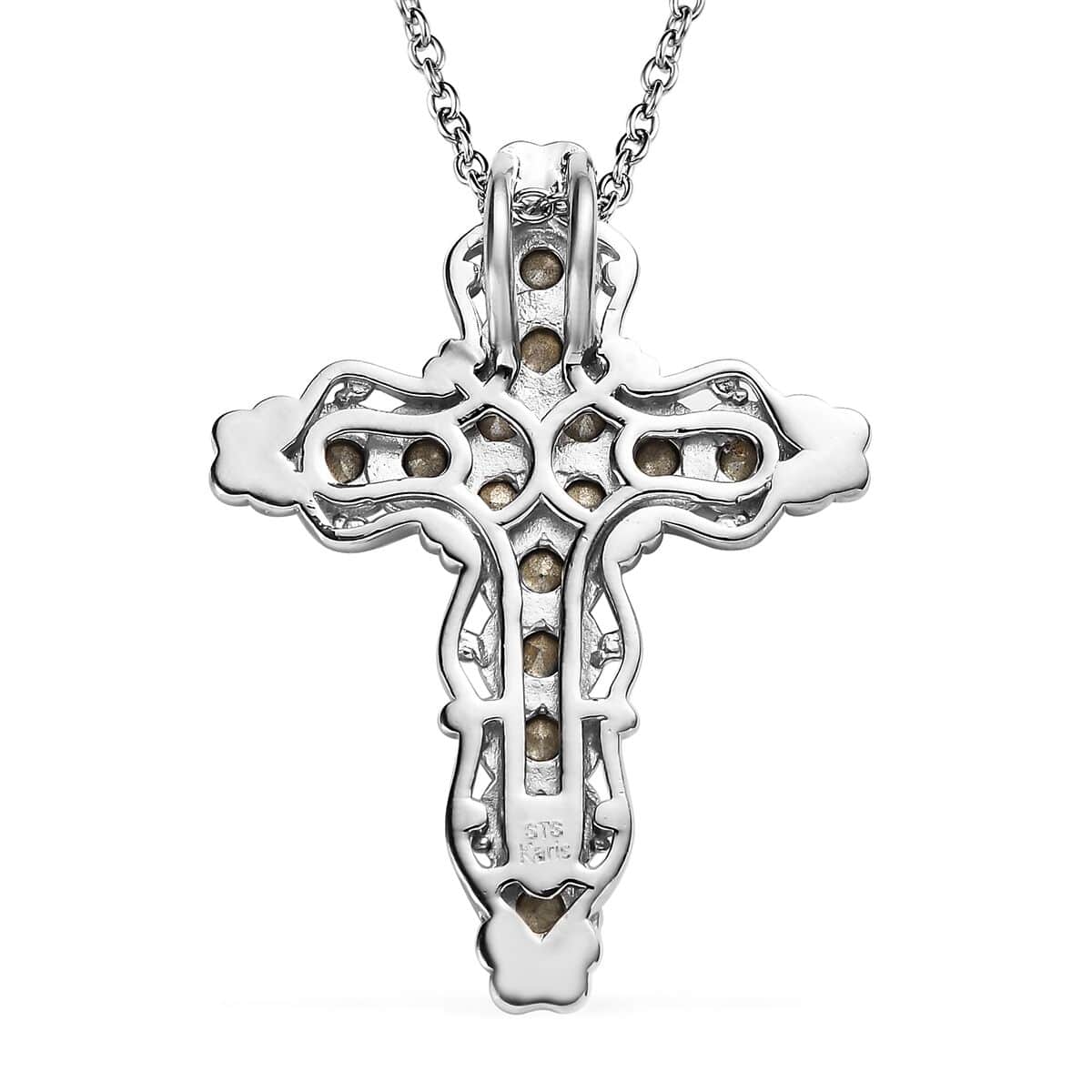 Violet Color Crystal Cross Pendant Necklace (20 Inches) in Stainless Steel 1.50 ctw , Tarnish-Free, Waterproof, Sweat Proof Jewelry image number 4