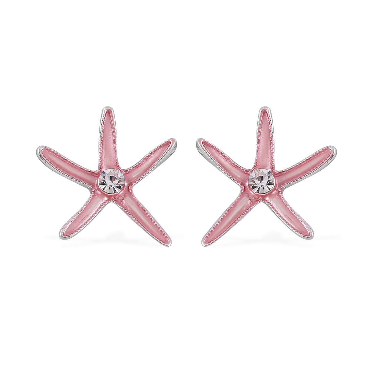 Austrian Crystal and Enameled Starfish Set of Necklace 20-22 Inches and Earrings in Silvertone image number 5