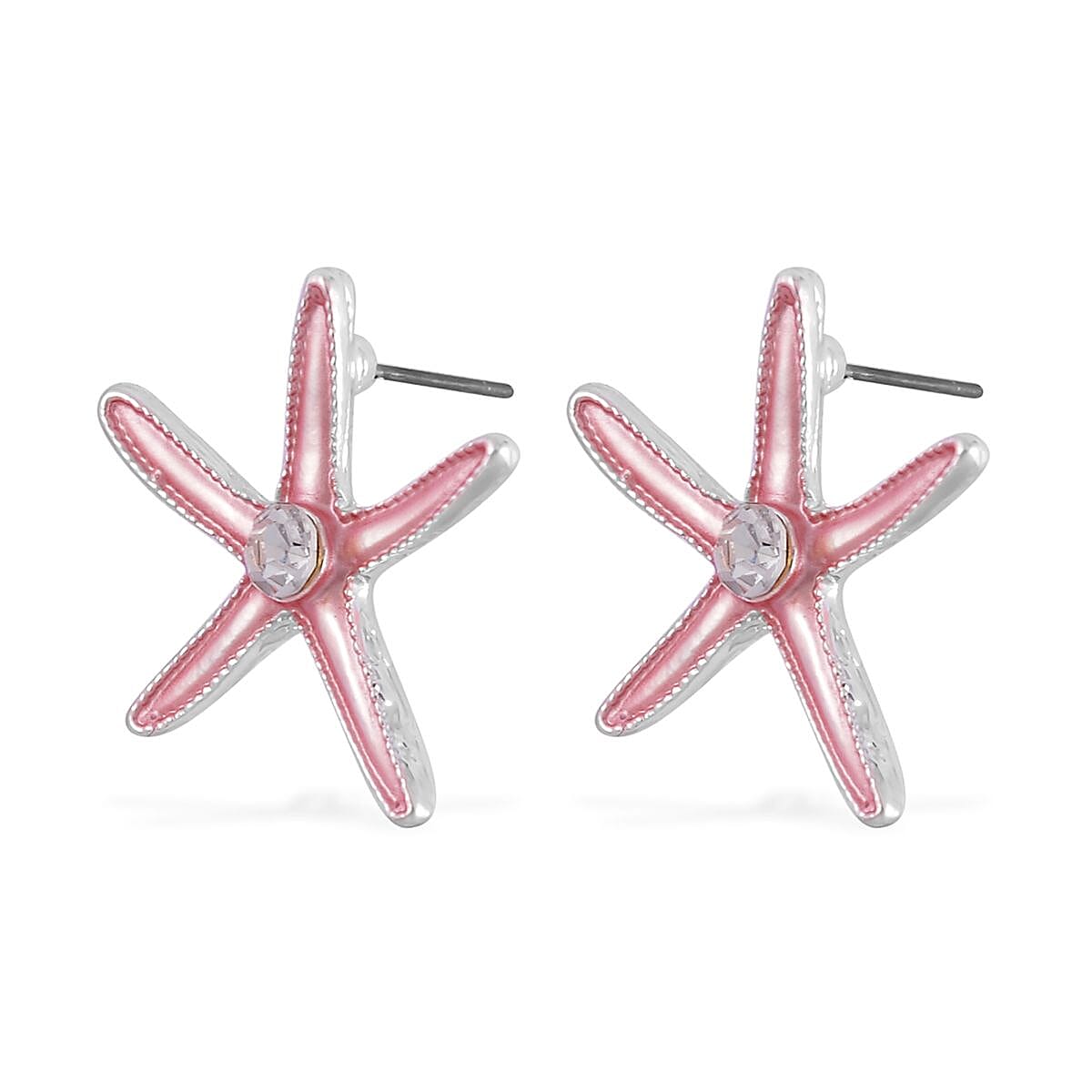 Austrian Crystal and Enameled Starfish Set of Necklace 20-22 Inches and Earrings in Silvertone image number 6