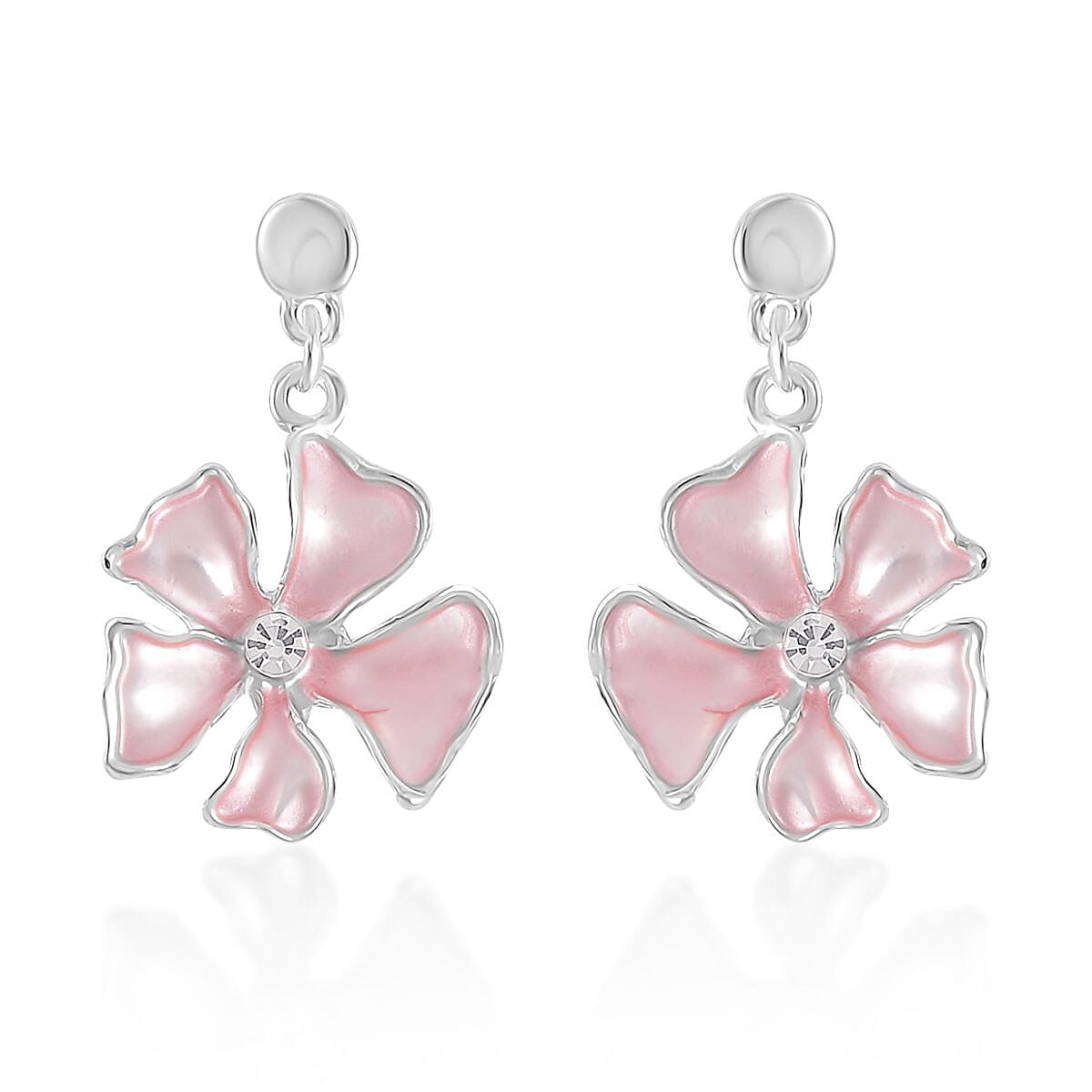 Austrian Crystal and Enameled 5 Leaf Flower Set of Necklace 20-22 Inches and Earrings in Silvertone image number 5