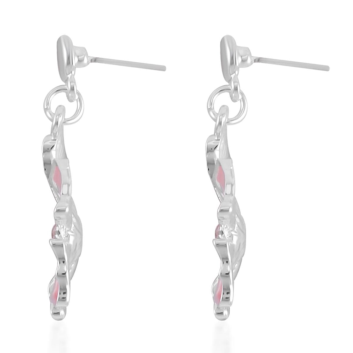 Austrian Crystal and Enameled 5 Leaf Flower Set of Necklace 20-22 Inches and Earrings in Silvertone image number 6