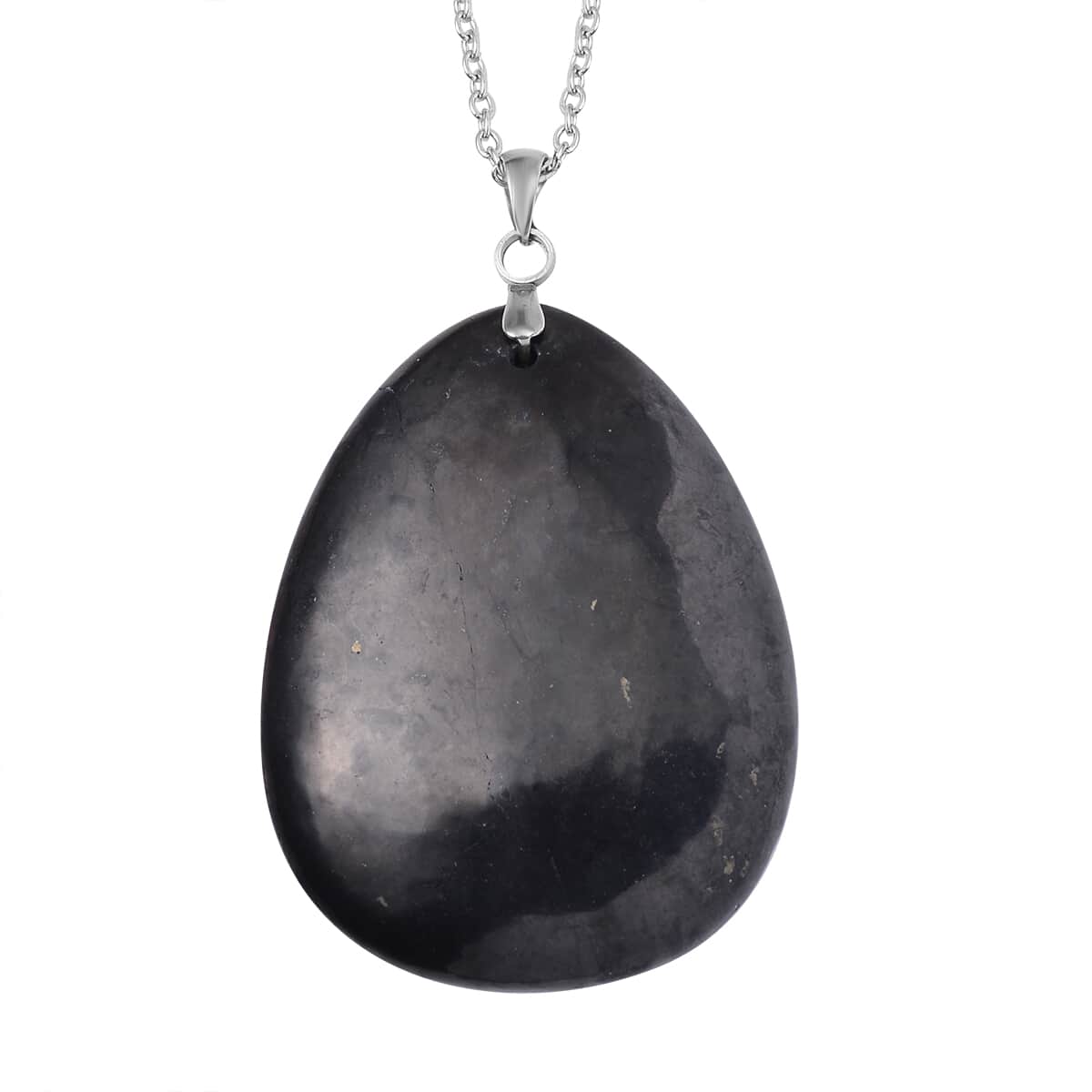 Shungite Pendant Necklace 24 Inches in Stainless Steel 85.00 ctw image number 0