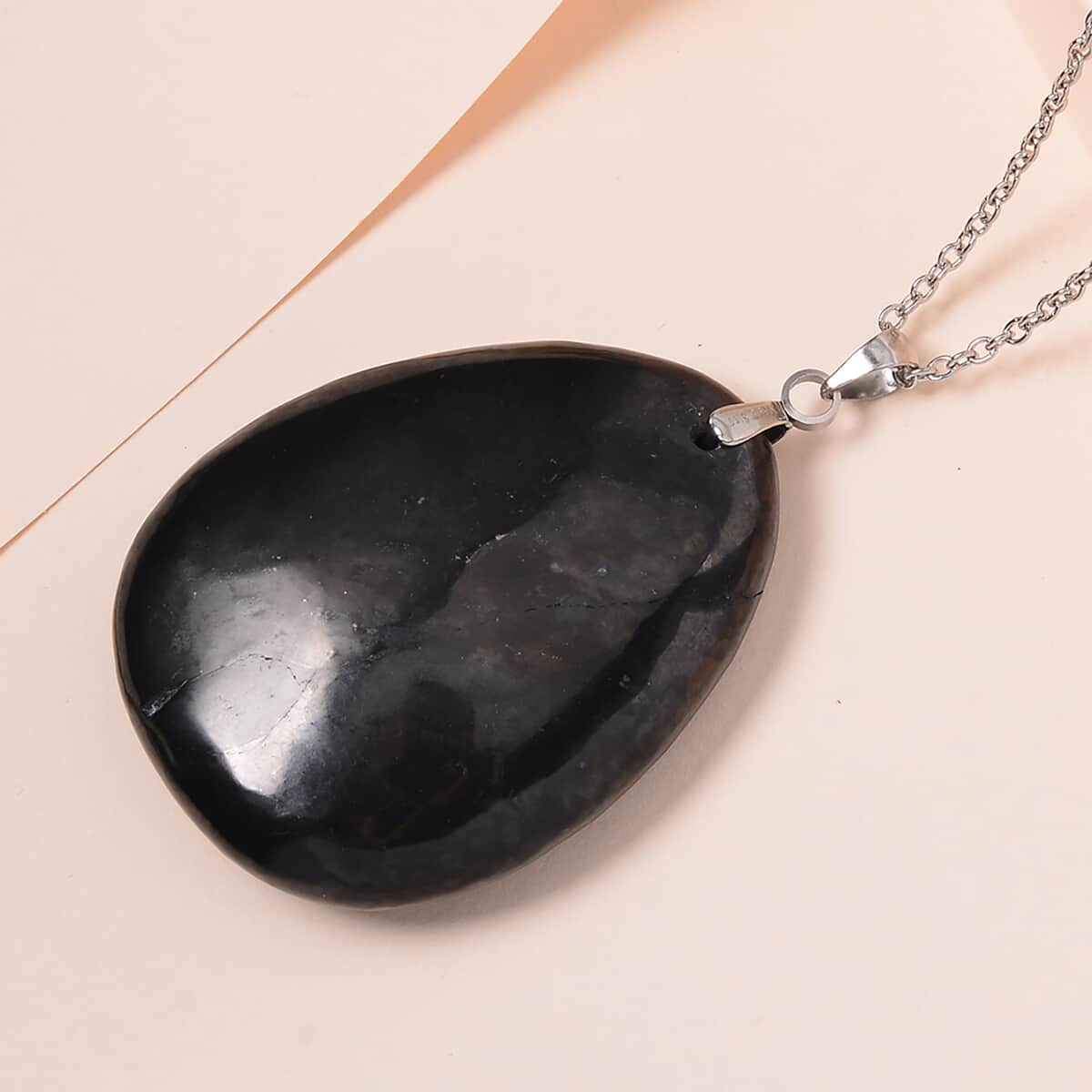 Shungite Pendant Necklace 24 Inches in Stainless Steel 85.00 ctw image number 1