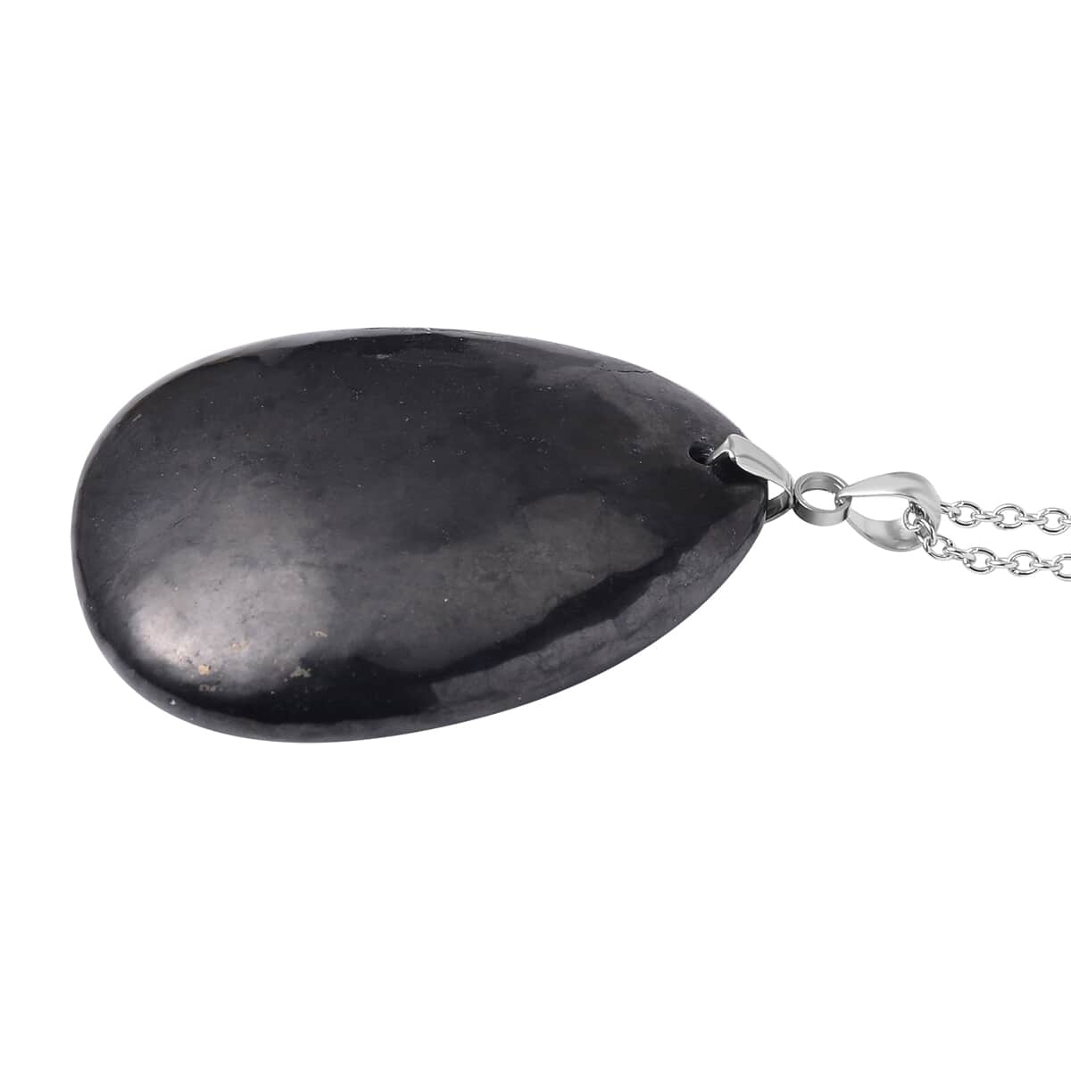 Shungite Pendant Necklace 24 Inches in Stainless Steel 85.00 ctw image number 3