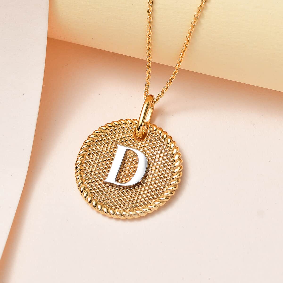 Doorbuster 14K YG and Platinum Over Sterling Silver Medallion Coin Initial D Pendant Necklace (20 Inches) (5.60 g) image number 1