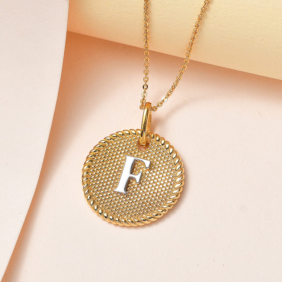 14K YG and Platinum Over Sterling Silver Medallion Coin Initial F Pendant Necklace (20 Inches) (5.60 g) image number 1