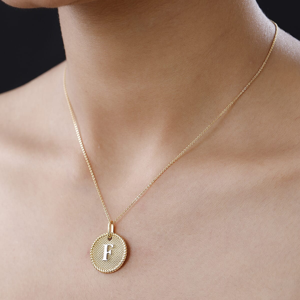 14K YG and Platinum Over Sterling Silver Medallion Coin Initial F Pendant Necklace (20 Inches) (5.60 g) image number 2