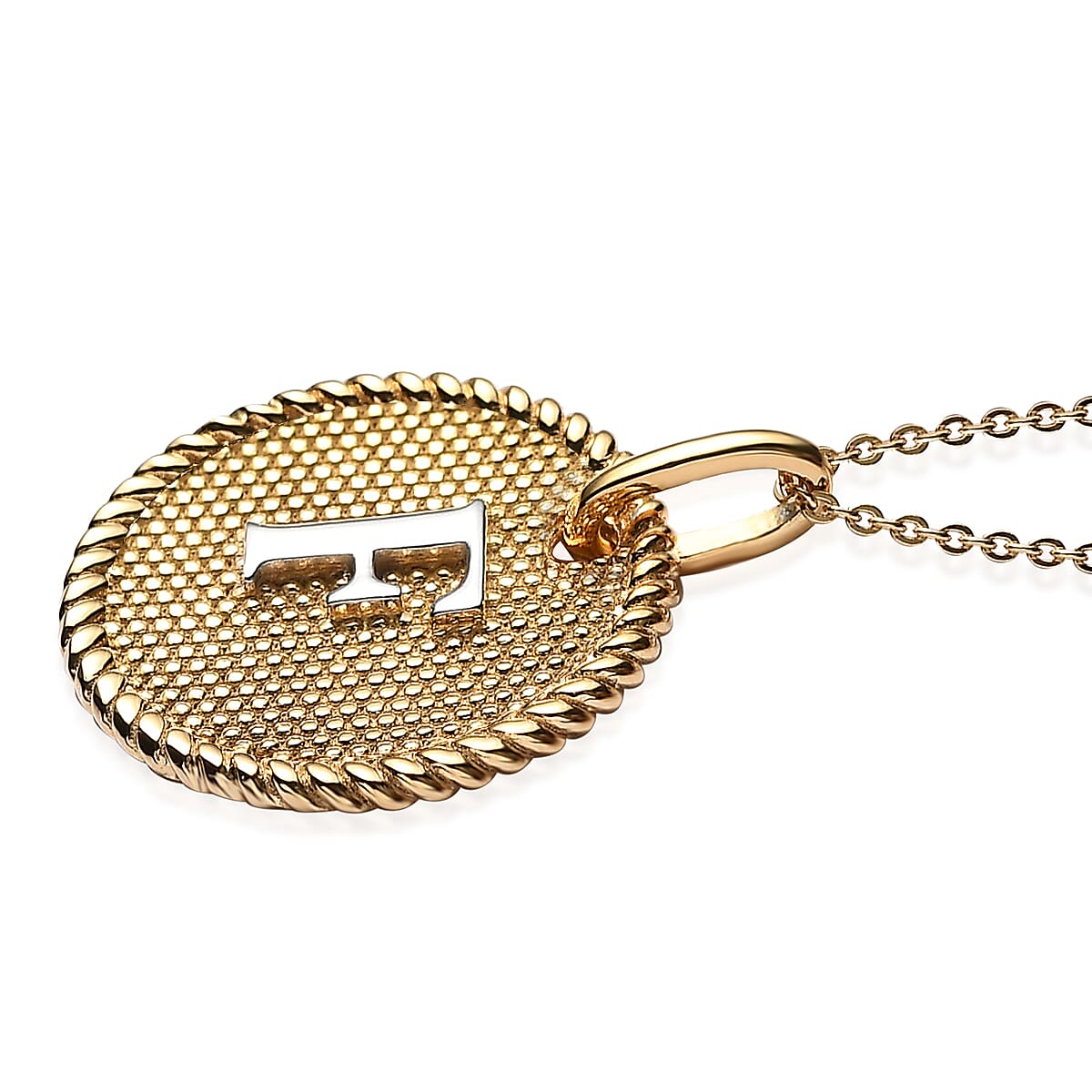 14K YG and Platinum Over Sterling Silver Medallion Coin Initial F Pendant Necklace (20 Inches) (5.60 g) image number 3