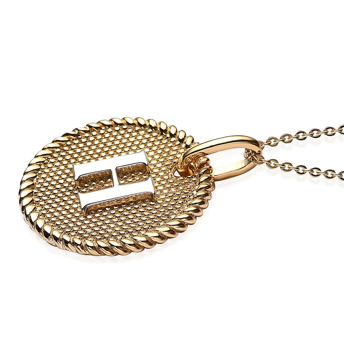 14K YG and Platinum Over Sterling Silver Initial Medallion Coin H Pendant Necklace (20 Inches) (5.60 g) image number 3