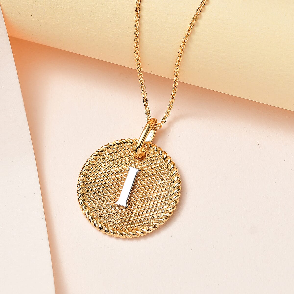 14K YG and Platinum Over Sterling Silver Medallion Coin Initial I Pendant Necklace (20 Inches) (5.60 g) image number 1