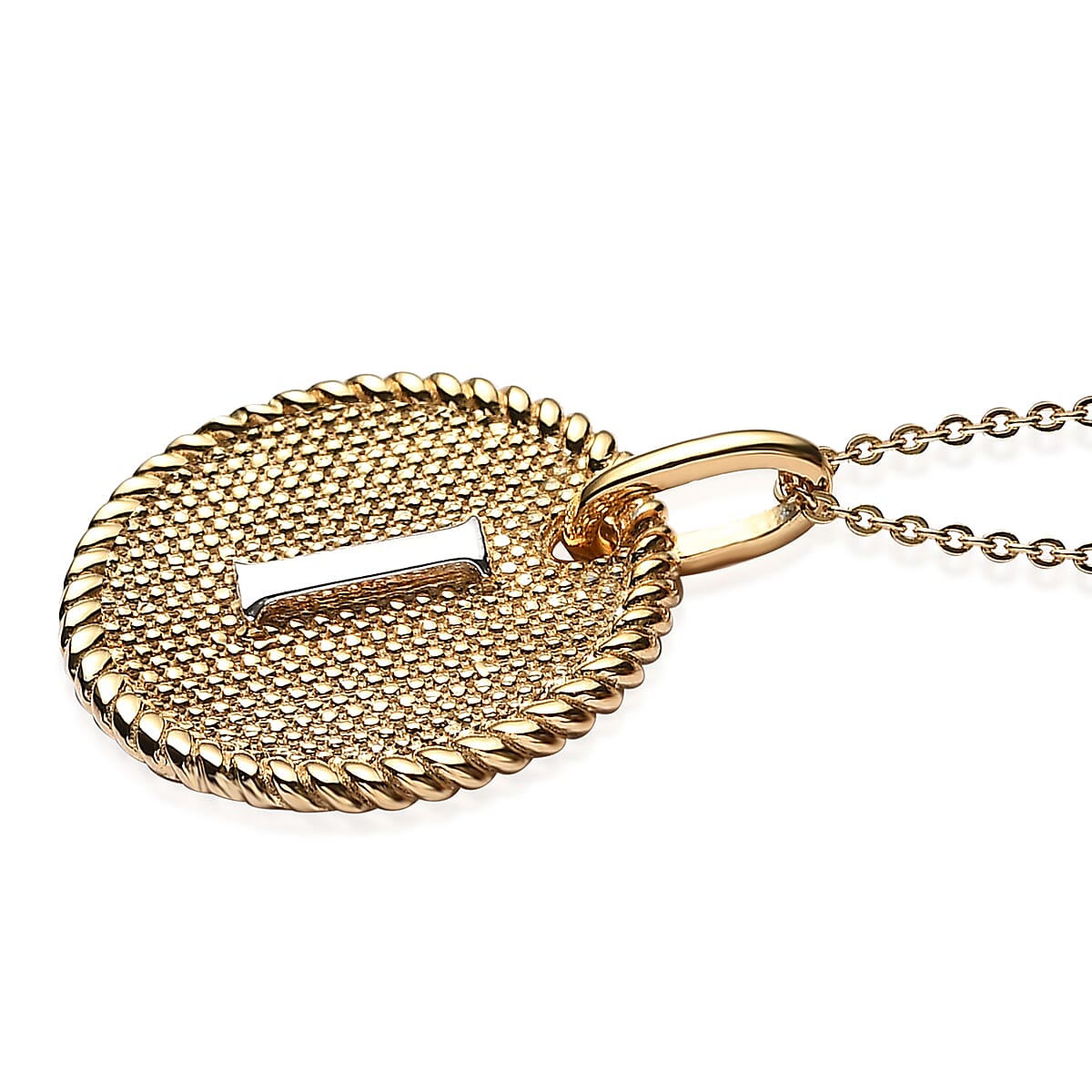 14K YG and Platinum Over Sterling Silver Medallion Coin Initial I Pendant Necklace (20 Inches) (5.60 g) image number 3