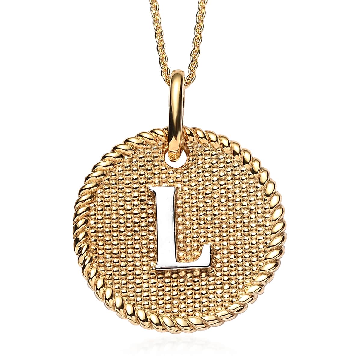 14K YG and Platinum Over Sterling Silver Medallion Coin Initial L Pendant Necklace (20 Inches) (5.50 g) image number 0