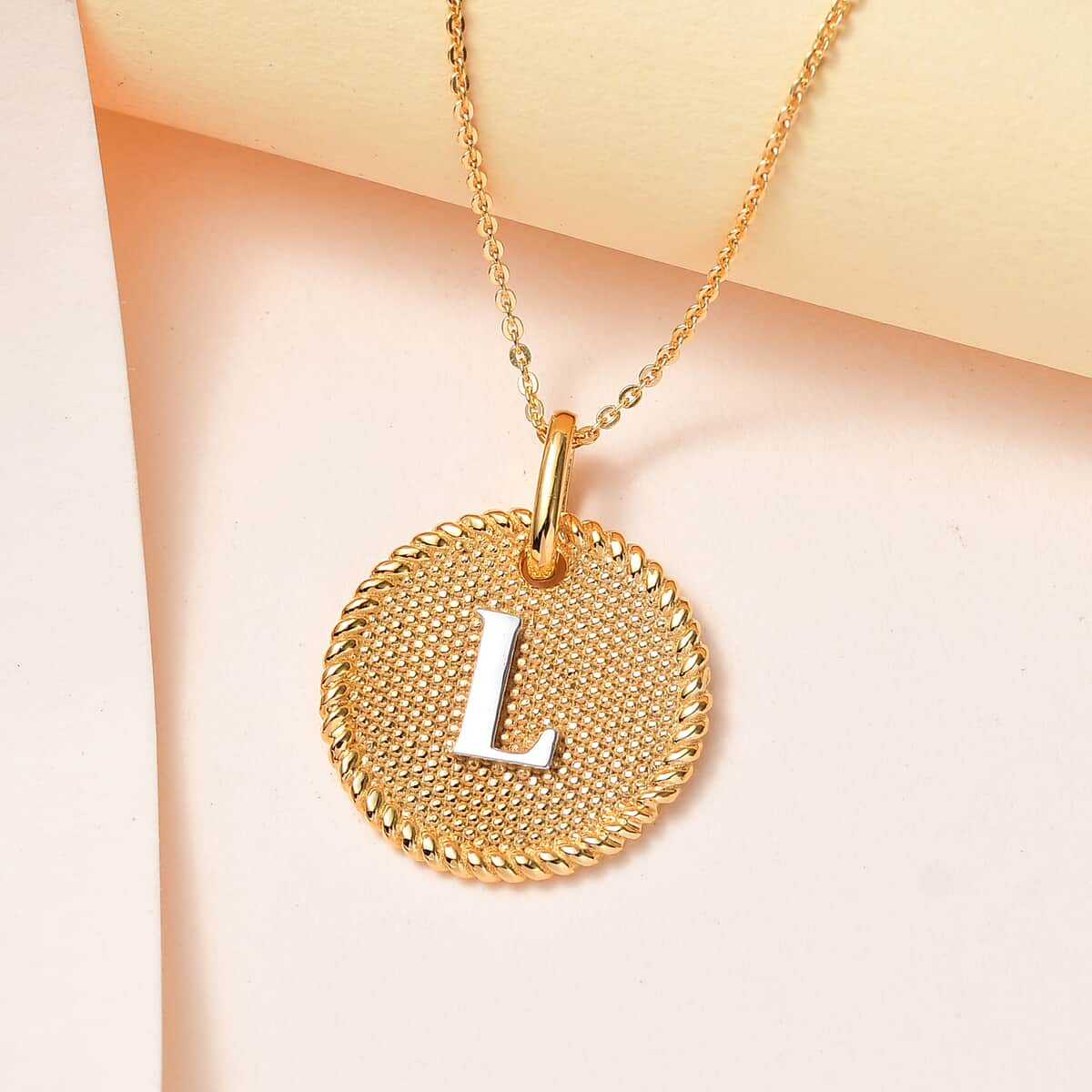 14K YG and Platinum Over Sterling Silver Medallion Coin Initial L Pendant Necklace (20 Inches) (5.50 g) image number 1
