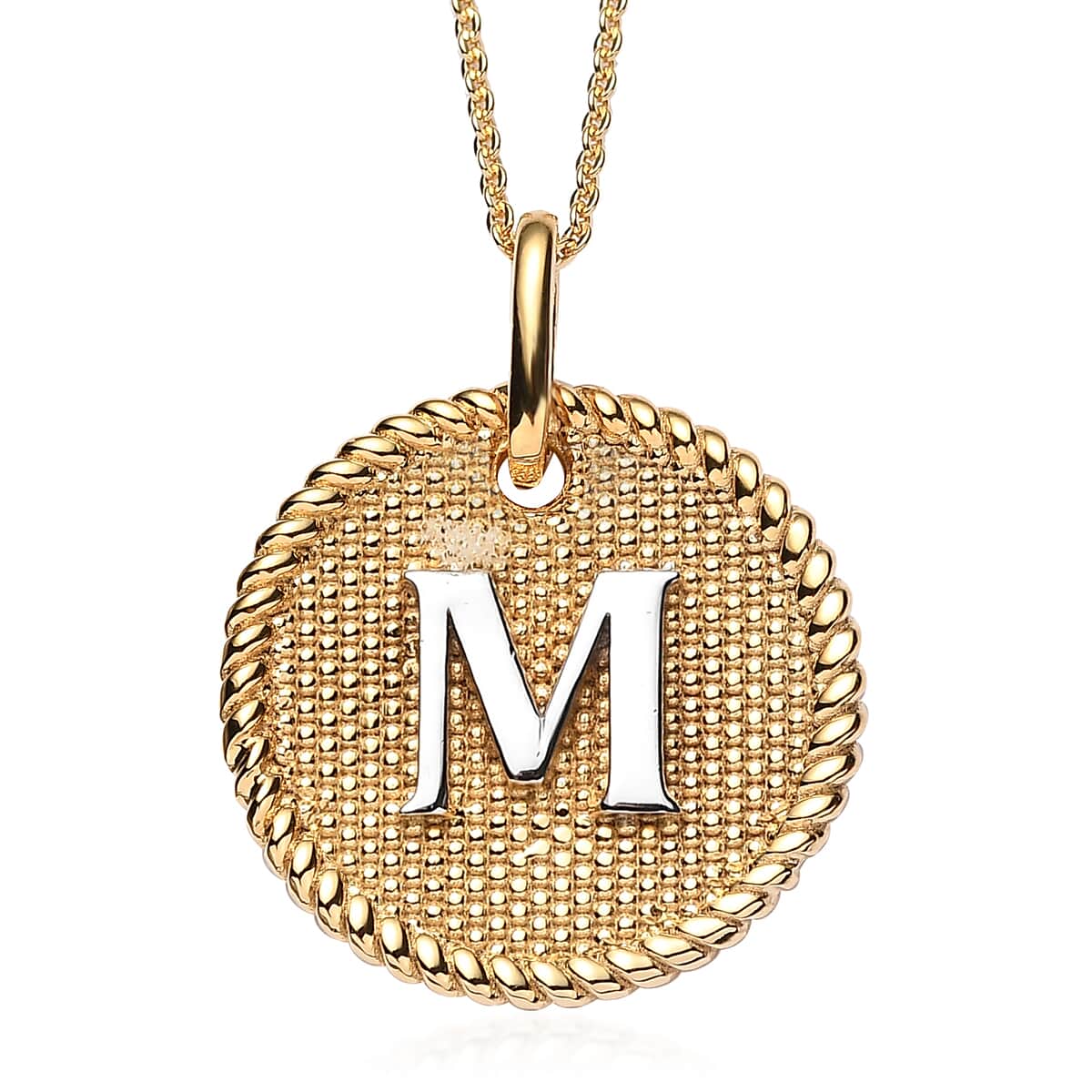 14K YG and Platinum Over Sterling Silver Medallion Coin Initial M Pendant Necklace (20 Inches) (5.80 g) image number 0