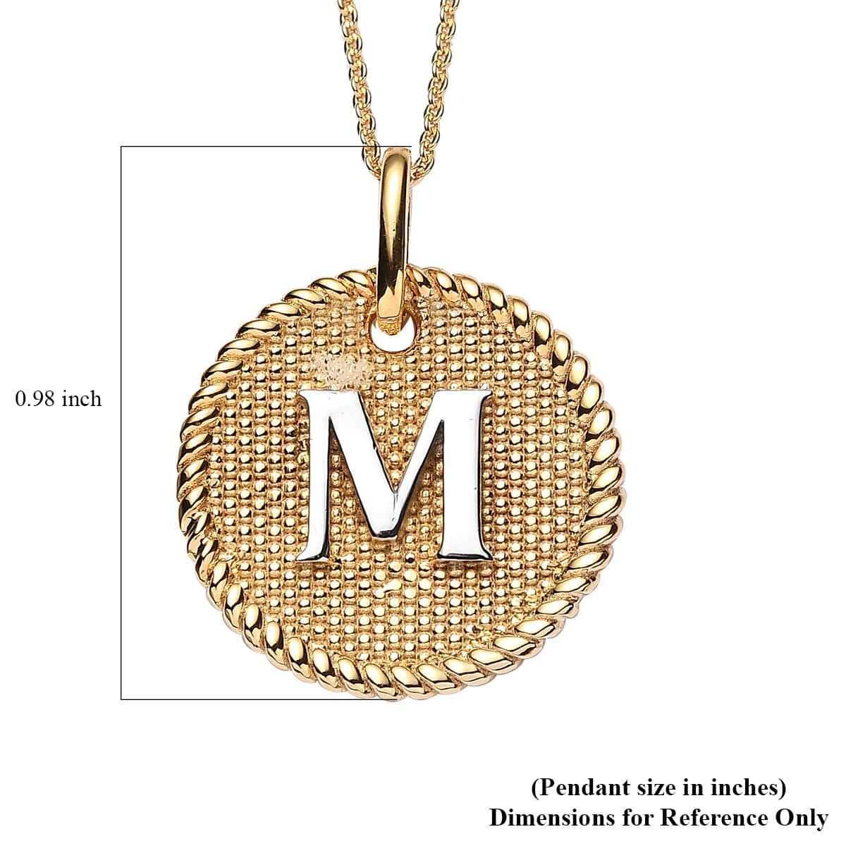 14K YG and Platinum Over Sterling Silver Medallion Coin Initial M Pendant Necklace (20 Inches) (5.80 g) image number 6