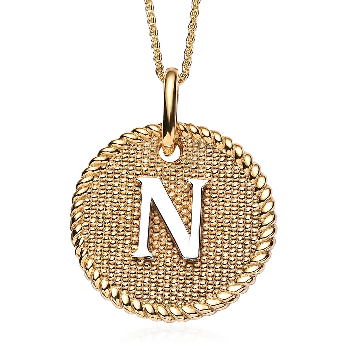 14K YG and Platinum Over Sterling Silver Medallion Coin Initial N Pendant Necklace (20 Inches) (5.75 g) image number 0